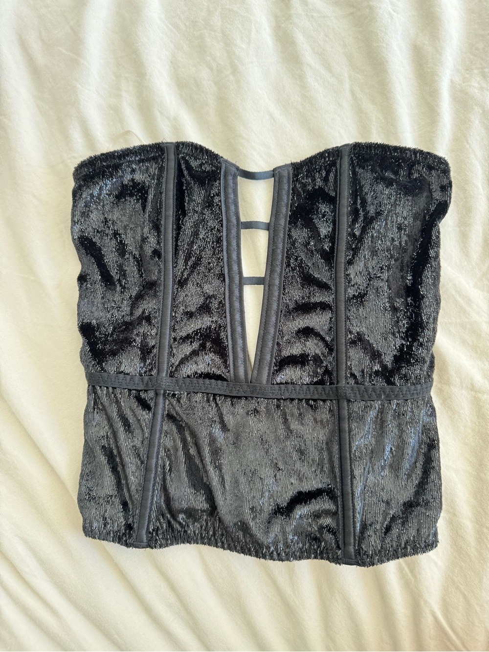 Strapless Black Velvet Shiny Bustier Corset Top